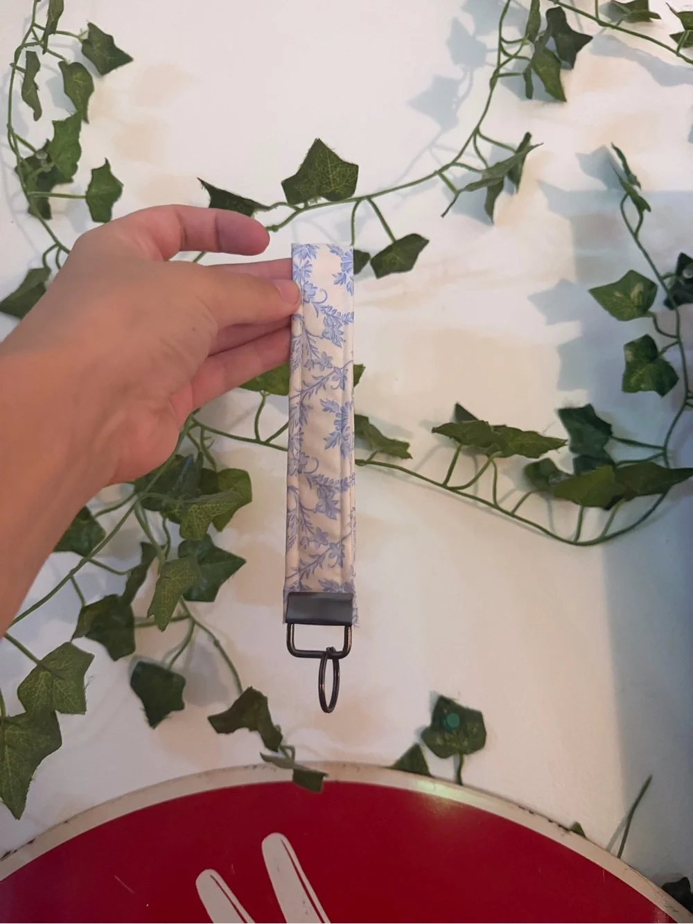 Floral Blue and White Wristlet Keychain